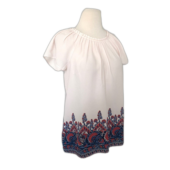 LOFT Fan Floral Light Pink Crewneck Blouse Short Sleeve Lightweight Top Sz S - Picture 9 of 11